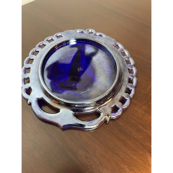 Vintage Westmoreland Cobalt Carnival Glass Sailboat and Anchor Plate - 8" - Picture 4 of 6